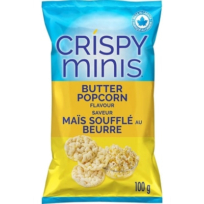 Quaker Crispy Minis Butter Popcorn flavour brown rice chips 100 g, $4.29/100g