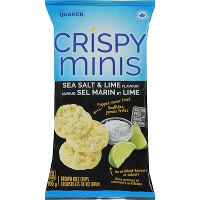 Quaker Crispy Minis Sea Salt & Lime flavour brown rice chips 100 g, $3.50/100g