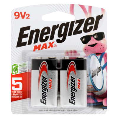 Energizer MAX Alkaline 9 Volt Batteries, 2 Pack 1 ea, $2.75/1ea