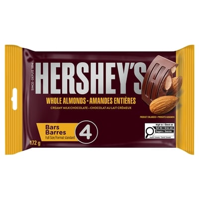 Hershey’s Barres De Chocolat Au Lait Crémeux Avec Amandes Entières Hershey’S, Format Standard 172 g, 4,35 $/100g