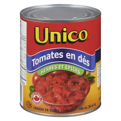 Unico Tomates coupées en dés avec herbes et épices 796 ml, 0,25 $/100ml