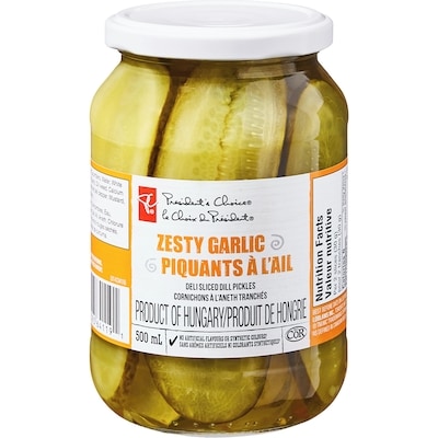 President's Choice Zesty Garlic Deli Sliced Dill Pickles 500 ml, $1.00/100ml