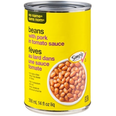 No Name Beans with Pork in Tomato Sauce 398 ml, $0.38/100ml