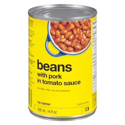 No Name Beans with Pork in Tomato Sauce 398 ml, $0.50/100ml