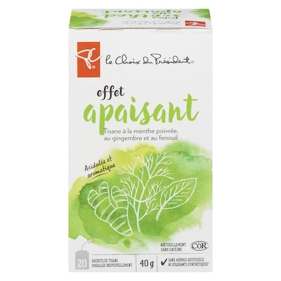 le Choix du Président Tisane à la menthe poivrée, au gingembre et au fenouil, effet apaisant 20 ea, 0,25 $/1ch