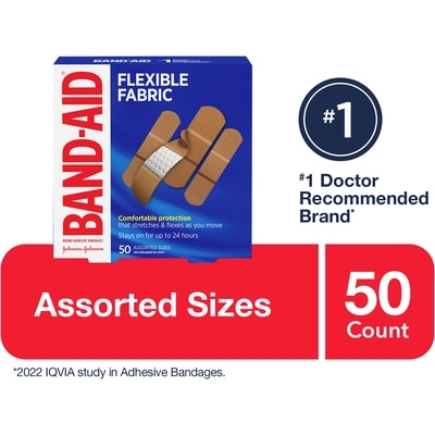 Band-Aid Flexible Fabric Bandages, Assorted Sizes 50 ea, $0.10/1ea