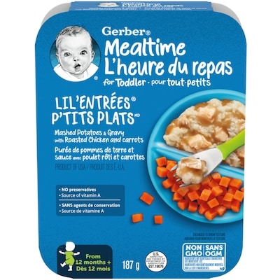Nestlé Gerber Purée de pommes de terre et sauce avec poulet rôti et carottes 187 g, 2,03 $/100g