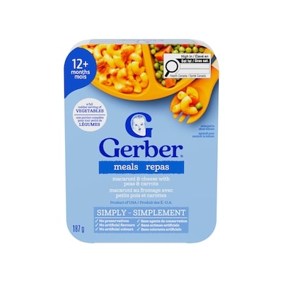 Gerber MEALS Macaroni & Cheese With Peas & Carrots 187 g, $2.03/100g