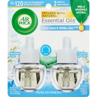 Air Wick Plug-in Air Freshener, Scented Oil Refills, Cool Linen & White Lilac, 2 Refills 42 ml, $23.81/100ml