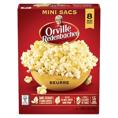 Orville Redenbacher’s Mini sacs de maïs à éclater au beurre 8x43.0 g, 1,18 $/100g