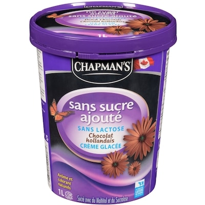 Chapman’s Sans sucre ajouté sans lactose crème glacée Chocolat hollandais 1 l, 0,85 $/100ml