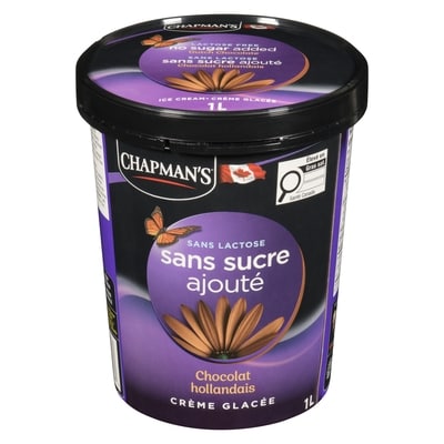 Chapman’s Sans sucre ajouté sans lactose crème glacée Chocolat hollandais 1 l, 0,90 $/100ml