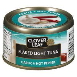 Clover Leaf Flaked Light Tuna,  Garlic & Hot Pepper 85 g, $2.35/100g