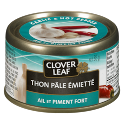 Clover Leaf Thon pâle émietté, à l'ail et au piment fort 85 g, 2,35 $/100g