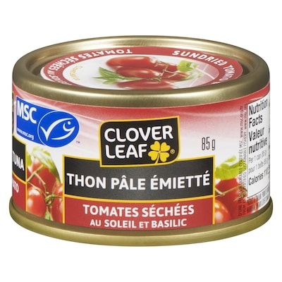 Clover Leaf Thon pâle émietté avec tomates séchées au soleil et basilic 85 g, 1,76 $/100g