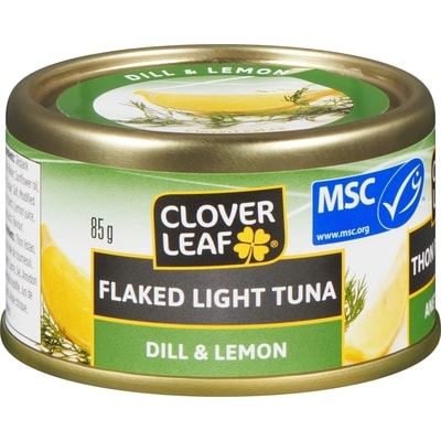 Clover Leaf Flaked Light Tuna, Dill & Lemon 85 g, $1.76/100g