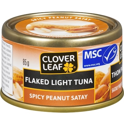 Clover Leaf Flaked Light Tuna, Spicy Peanut Satay 85 g, $2.58/100g