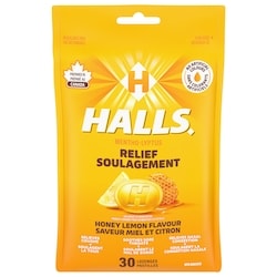 Halls Mentho-Lyptus Honey Lemon Cough Drops, Sore Throat Relief, 30 Lozenges 30 ea, $0.17/1ea