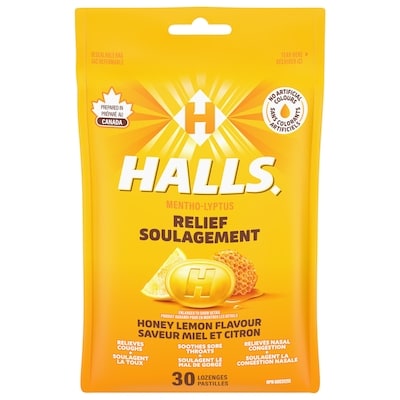 Halls Honey Lemon Flavour Cough Drops, Throat Lozenges, Sore Throat Relief, Mentho-Lyptus 30 ea, $0.15/1ea