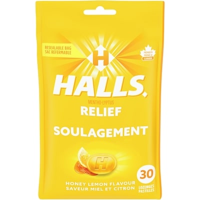 Halls Honey Lemon Flavour Cough Drops, Throat Lozenges, Sore Throat Relief, Mentho-Lyptus 30 ea, $0.13/1ea