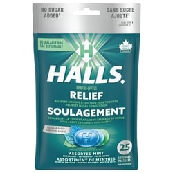 Halls Mentho-Lyptus Saveur de menthes assorties sans sucre ajouté, sac de 25 pastilles 25 ea, 0,20 $/1ch
