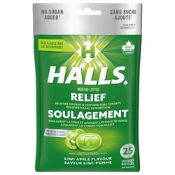 Halls saveur Kiwi-pomme, sans sucre ajouté, 25 pastilles 25 ea, 0,12 $/1ch