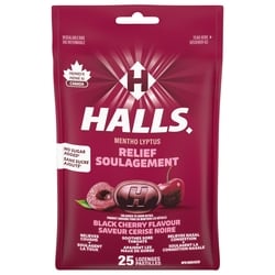 Halls Mentho-Lyptus Cerise noire sans sucre ajouté, sac de 25 pastilles 25 ea, 0,18 $/1ch