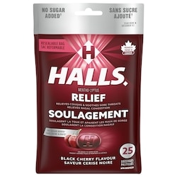 Halls Mentho-Lyptus Cerise noire sans sucre ajouté, sac de 25 pastilles 25 ea, 0,16 $/1ch