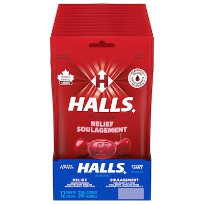 Halls Cherry Flavour Cough Drops, Throat Lozenges, Sore Throat Relief, 30 Lozenges (Pack of 12) 12x30.0 ea, $0.11/1ea