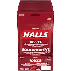 Halls à saveur de cerise, soulagement du mal de gorge, mentho-lyptus, 30 pastilles (emballage de 12) 12x30.0 ea, 0,11 $/1ch