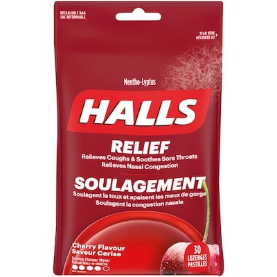 Halls Cherry Flavour Cough Drops, Throat Lozenges, Sore Throat Relief, 30 Lozenges 30 ea, $0.13/1ea