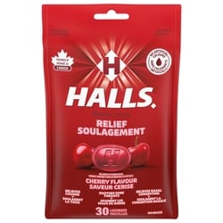 Halls à saveur de cerise, soulagement du mal de gorge, mentho-lyptus, 30 pastilles 30 ea, 0,15 $/1ch