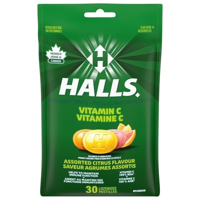 Halls Vitamine C Agrumes assortis, sac de 30 pastilles, aident à maintenir la fonction immunitaire 30 ea, 0,17 $/1ch