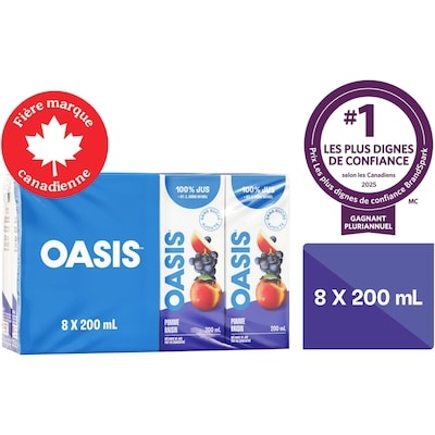Oasis Jus de pomme et raisin 8x200.0 ml, 0,28 $/100ml