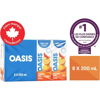 Oasis Jus d’orange pur déjeuner 8x200.0 ml, 0,28 $/100ml