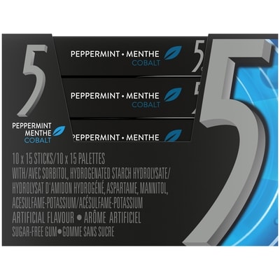 5 Gum Peppermint-Cobalt Flavoured Sugar Free Chewing Gum, 1 Sticks, Case of 10 10x1.0 ea, $1.60/1ea