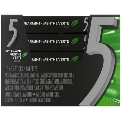 5 Gum Spearmint-Rain Flavoured Sugar Free Chewing Gum, 1 Sticks, Case of 10 10x1.0 ea, $1.60/1ea