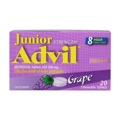 Advil Junior Strength Ibuprofen Tablets USP 100 mg Grape 20 Chewable Tablets 20 ea, $0.60/1ea