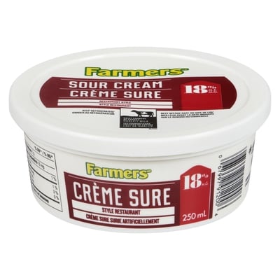 Farmers Crème sure de style restaurant 18%  250 ml, 1,80 $/100ml