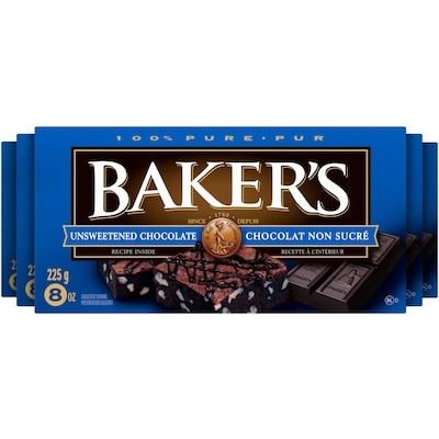 Kraft Baker's 100% Pure Unsweetened Chocolate Baking Bar 225 g, $3.11/100g