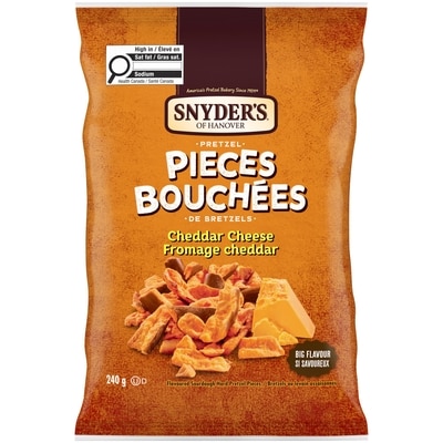 Snyders Cheddar Cheese Pretzel Pieces 240 g, $1.87/100g