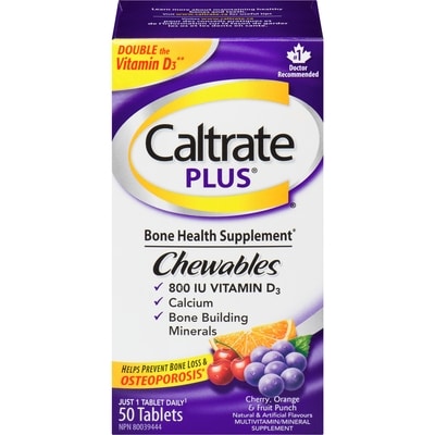 Caltrate Bone Health Supplement Chewables Cherry, Orange & Fruit Punch 50 ea, $0.33/1ea