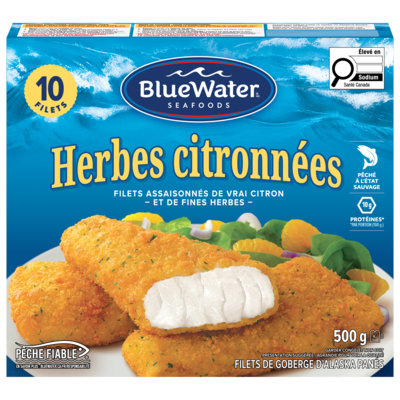 BlueWater Seafoods Filets Herbes citronnées, Goberge sauvage, Congelé, 10 morceaux 500 g, 1,80 $/100g