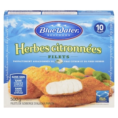 BlueWater Seafoods Filets Herbes citronnées, Goberge sauvage, Congelé, 10 morceaux 500 g, 1,80 $/100g