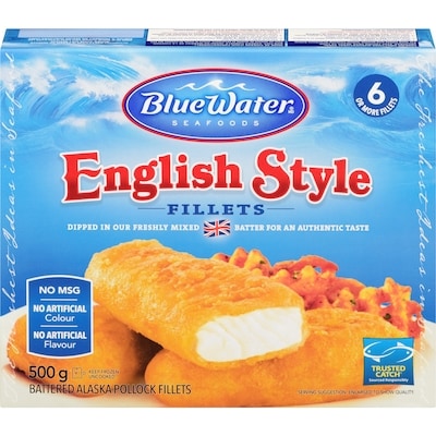 BlueWater Seafoods English Style Fish, Wild Caught Pollock, Frozen, 6 Count 500 g, $1.80/100g