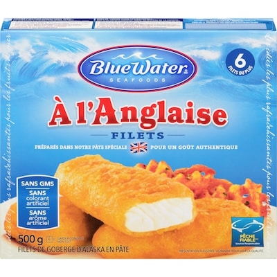 BlueWater Seafoods Poisson à l'Anglaise, Goberge sauvage, Congelé, 6 morceaux 500 g, 1,80 $/100g