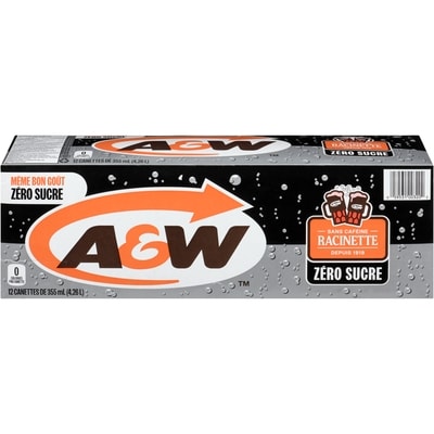 A&W Zéro sucre Root Beer Fameuse 12 Canettes 12x355.0 ml, 0,20 $/100ml