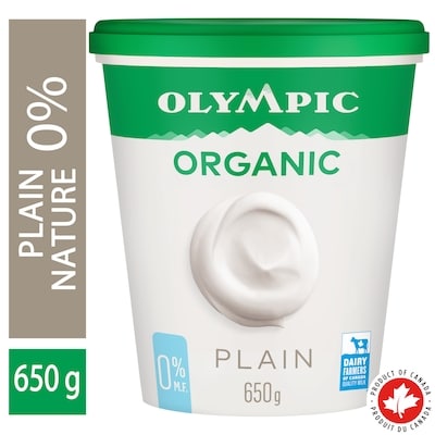 Olympic Organic Plain Yogurt 0% 650 g, $1.23/100g
