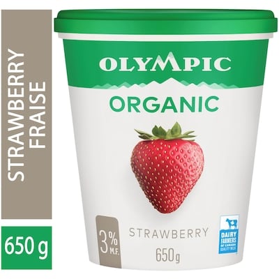 Olympic Organic Strawberry Yogurt 3% 650 g, $1.03/100g