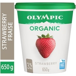 Olympic Yogourt Biologique À La Fraise 3 % 650 g, 1,15 $/100g